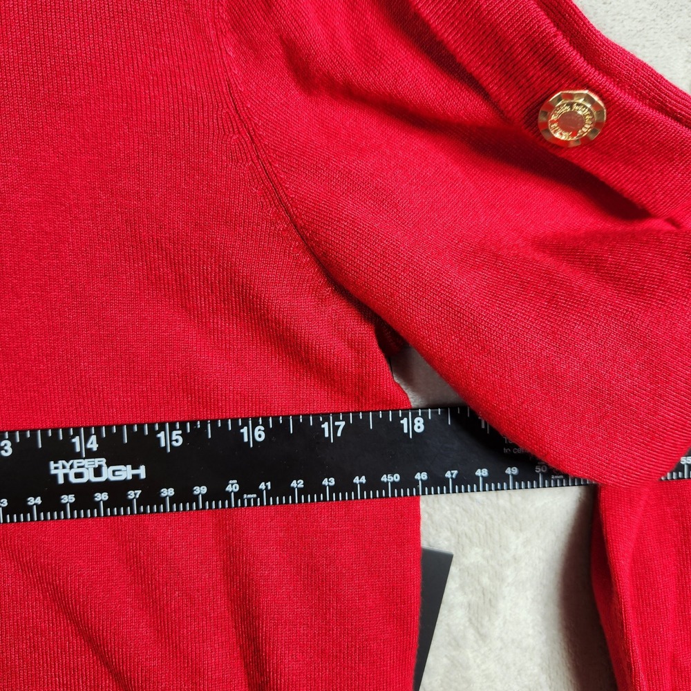 Karl Lagerfeld Paris Sweater Womens Small Red Gold Button Sleeve Pullover Office - Picture 8 of 9
